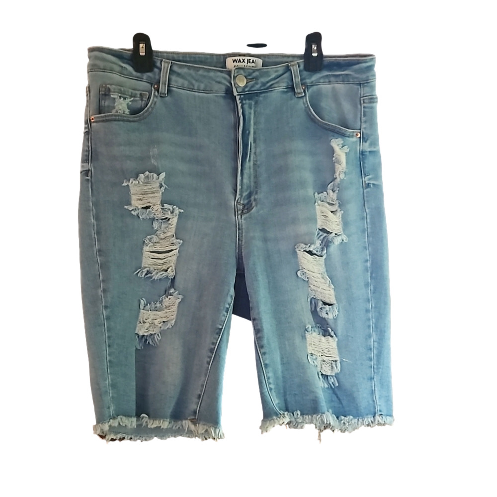 Wax Jean Distressed Bermuda Denim Shorts Plus Size 3X Raw Hem Stretch